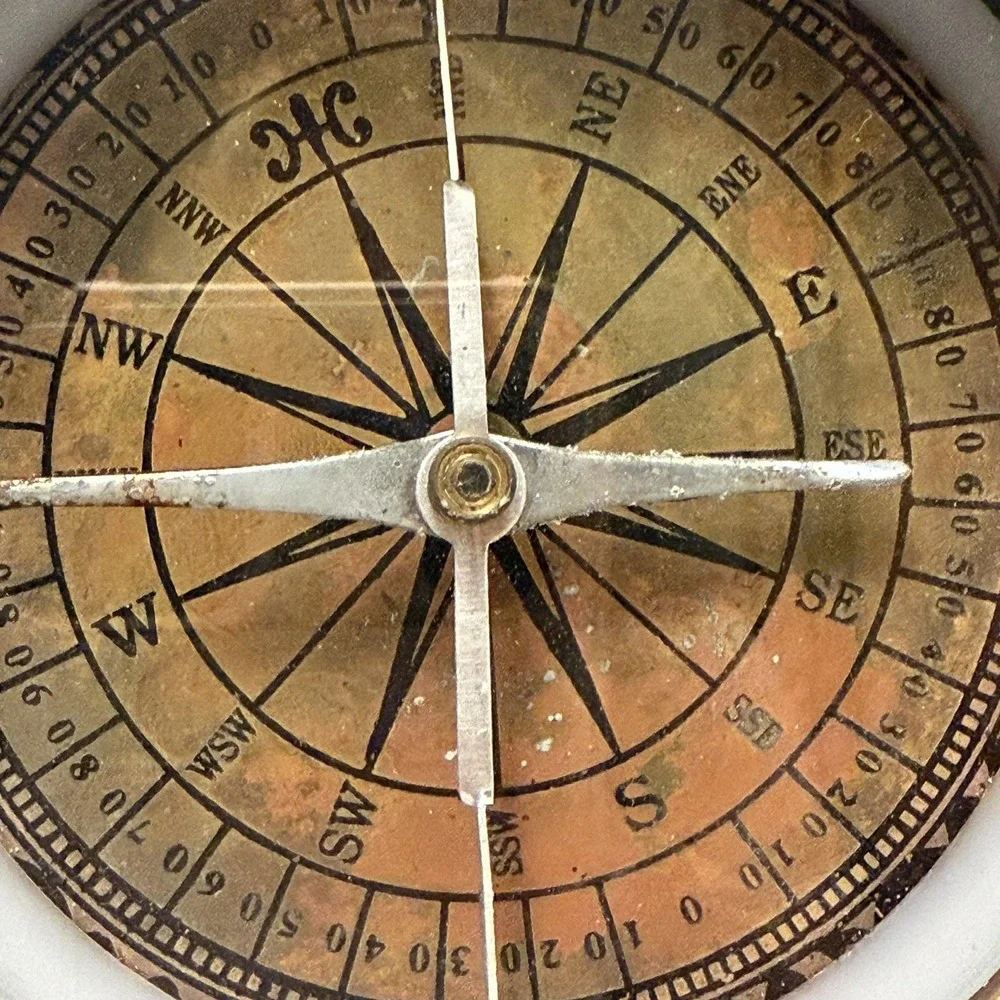 Antique Nautical Compass Wood Copper Coastal Nautical Ship Maritime Desk Staging